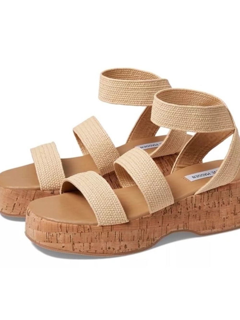 New With Box Steve Madden Beige Platform Strappy Sandals Size 7